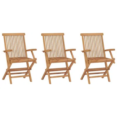 Hivvago Foldable Outdoor Lounge Chair Set Of 3, Slatted Back, Brown Teak Wood