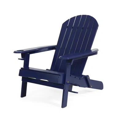 Hivvago Foldable Patio Adirondack Chair With 2 Cup Holders In Blue