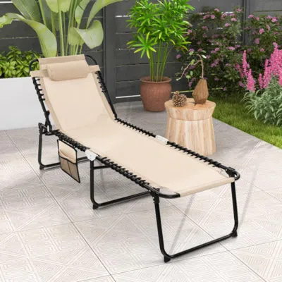 Hivvago Foldable Recline Lounge Chair With Adjustable Backrest And Footrest-beige In Brown