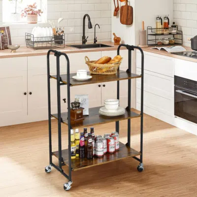 Hivvago Foldable Rolling Cart With Storage Shelves For Kitchen-3-tier