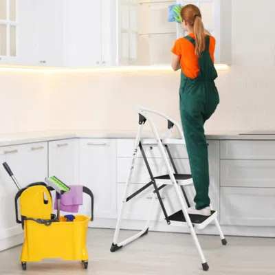 Hivvago Folding 3-step Ladder With Handgrip And Anti-slip Platform