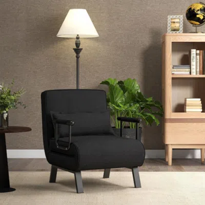 Hivvago Folding 6 Position Convertible Sleeper Bed Armchair Lounge Couch With Pillow-black