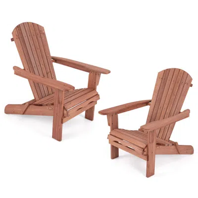 Hivvago Folding Adirondack Chair Set Of 2 With High Backrest And Wide Armrests-gray