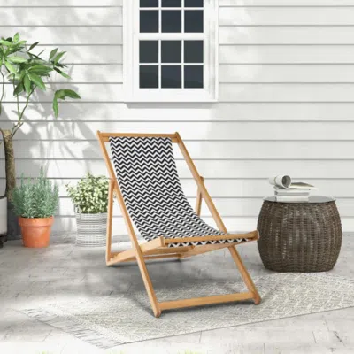 Hivvago Folding Bamboo Sling Chair With Adjustable Backrest And Canvas-natural