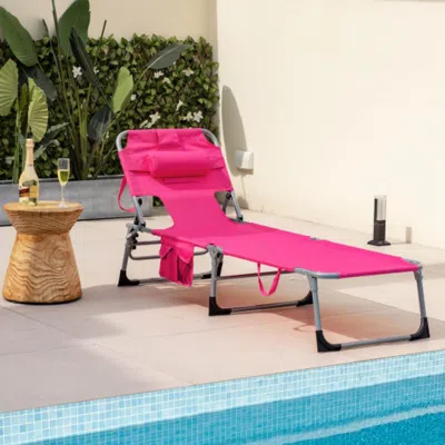 Hivvago Folding Beach Lounge Chair With Pillow For Outdoor-turquoise In Black