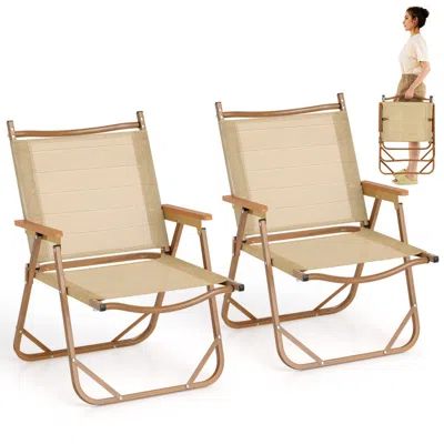 Hivvago Folding Camp Chairs Set Of 2 Lightweight Beach Chairs In Neutral