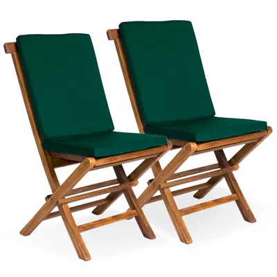Hivvago Folding Chair Set With Green Cushions