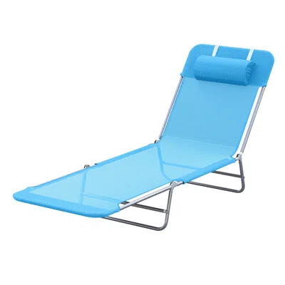 Hivvago Folding Chaise Lounge Chairs With Breathable Mesh & Pillow In Blue