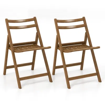 Hivvago Folding Dining Chair Set Of 2 With Rubber Wood Frame And Slatted Seat-walnut In Brown