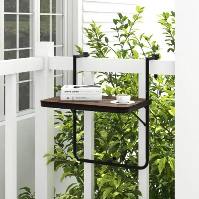 Hivvago Folding Hanging Table With 3-level Adjustable Height For Patio Balcony-coffee In Brown