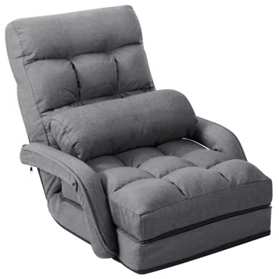 Hivvago Folding Lazy Floor Chair Sofa With Armrests And Pillow-gray