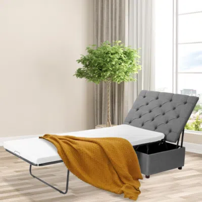 Hivvago Folding Ottoman Sleeper Bed With Mattress For Guest Bed And Office Nap-gray In Orange