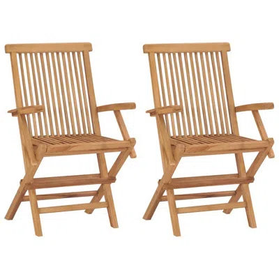 Hivvago Folding Outdoor Chair Set Of 2, Brown Solid Teak Wood, Slatted Back