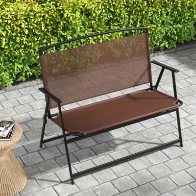 Hivvago Folding Outdoor Garden Bench 2-person Patio Bench With Backrest And Armrests-brown