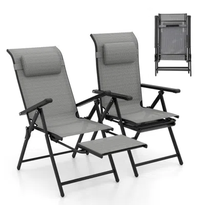 Hivvago Folding Patio Chairs Set Of 2 With 10-level Adjustable Backrests And Armrests-grey