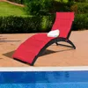 Hivvago Folding Patio Rattan Portable Lounge Chair Chaise With Cushion-turquoise