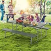Hivvago Folding Picnic Table Set With Metal Frame And All-weather Hdpe Tabletop Umbrella Hole-gray