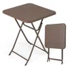 Hivvago Folding Picnic Table With Rattan Grain Hdpe Tabletop And Sturdy Metal Fame-coffee