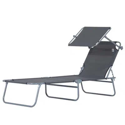 Hivvago Folding Pool Chaise Lounge With Sun Shade In Black