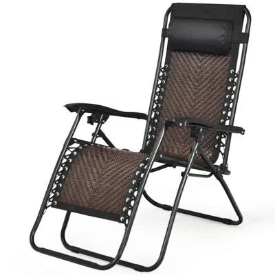 Hivvago Folding Rattan Zero Gravity Lounge Chair With Removable Head Pillow-gray