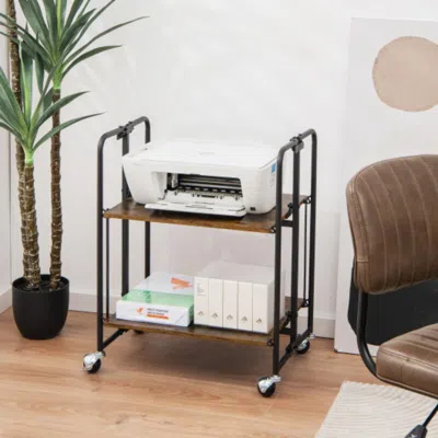 Hivvago Folding Rolling Cart With Metal Frame-2-tier