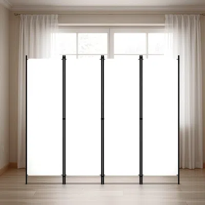 Hivvago Folding Room Divider, 79x71 White Fabric, Black Iron Frame, 4 Panels