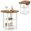 Hivvago Folding Round Dining Table Drop Leaf Table With 2 Shelves For Small Spaces-white