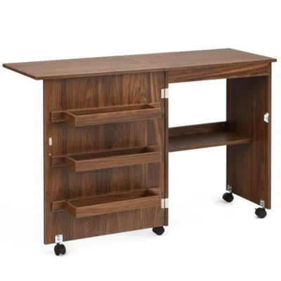 Hivvago Folding Sewing Craft Table Shelf Storage Cabinet Home Furniture-brown