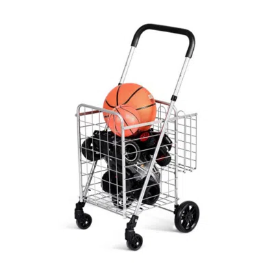 Hivvago Folding Shopping Cart Basket Rolling Trolley With Adjustable Handle-silver In Black