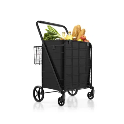 Hivvago Folding Shopping Cart With Waterproof Liner Wheels And Basket-black