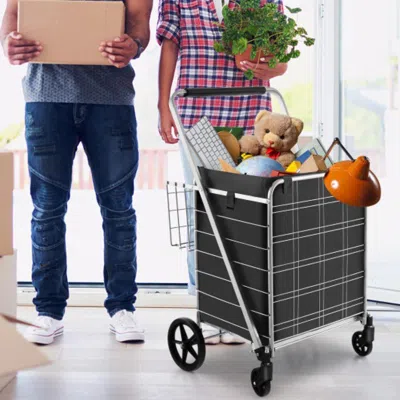 Hivvago Folding Shopping Cart With Waterproof Liner Wheels And Basket-silver In Orange