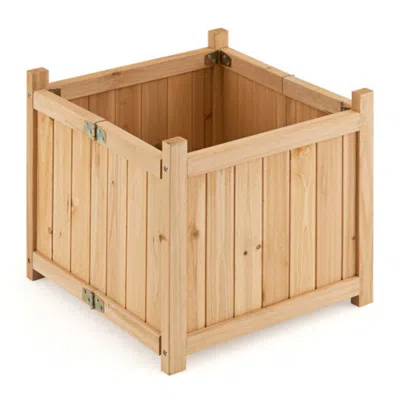 Hivvago Folding Square Fir Wood Raised Garden Bed With Removable Bottom In Neutral