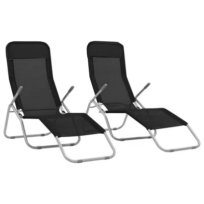Hivvago Folding Sun Chaise Lounger Set Of 2, Chrome Steel, Black Textilene
