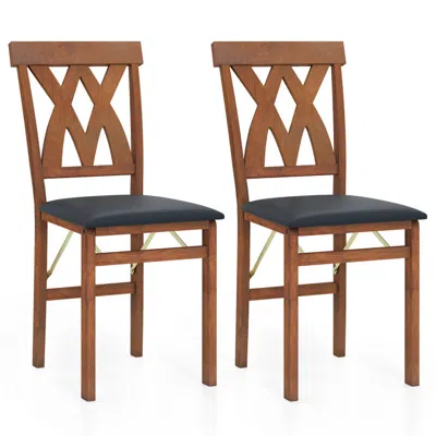 Hivvago Folding Wooden Dining Chair Set Of 2 Faux Leather Upholstered Kitchen Armless Chairs