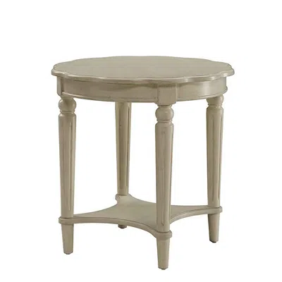 Hivvago Fordon Round End Table, Scalloped Top, Antique White In Brown