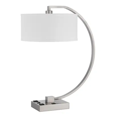 Hivvago Fory Table Lamp, 2 Outlets, 1 Usb Port, Curved Chrome Steel 26 Inch In Metallic