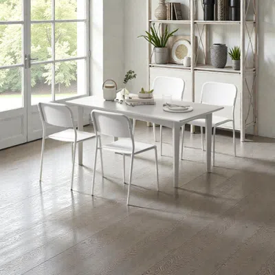 Hivvago Four Modern Metal-leg Dining Chairs With Ergonomic Tilted Back Design In White