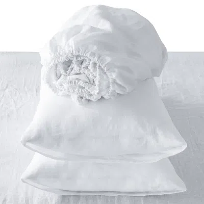 Hivvago Four Piece White Linen King Sheet Set