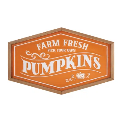 Hivvago Framed Metal Farm Fresh Pumpkins Sign 19.5"l In Orange