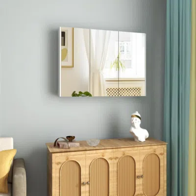 Hivvago Frameless Bathroom Wall Mounted Mirror Cabinet With 3 Doors And Adjustable Shelves