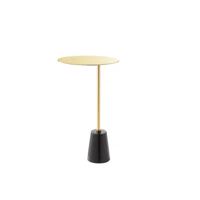 Hivvago Frank 12 Inch Drink Side End Table, Gold Top, Black Marble Solid Cone Base