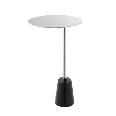 Hivvago Frank 21 Inch Side End Table, Oval Chrome Steel Top, Genuine Marble Base