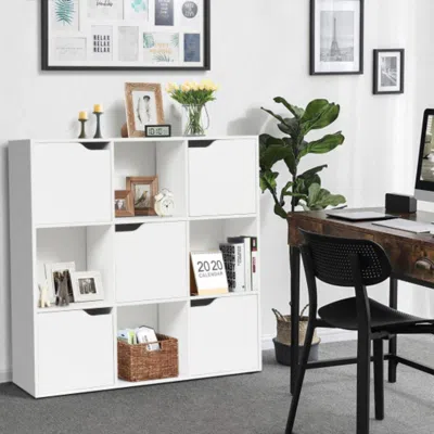Hivvago Free Standing 9 Cube Storage Wood Divider Bookcase For Home And Office-white