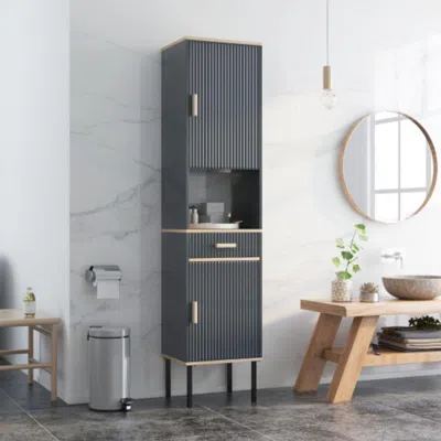 Hivvago Free-standing Bathroom Cabinet Narrow Linen With Doors And Drawer-gray