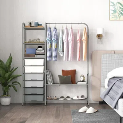 Hivvago Free Standing Closet Organizer With Removable Drawers And Shelves-gray In Blue