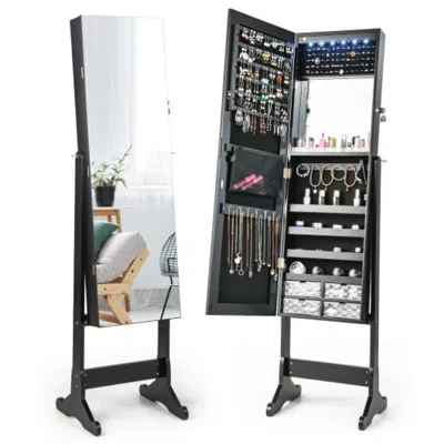 Hivvago Free Standing Full Length Jewelry Armoire With Lights-black