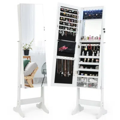 Hivvago Free Standing Full Length Jewelry Armoire With Lights-white