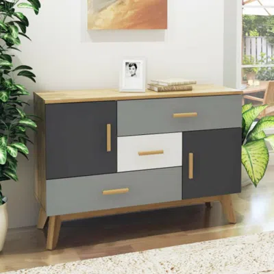 Hivvago Free-standing Storage Floor Cabinet With 2 Doors And 3 Drawers