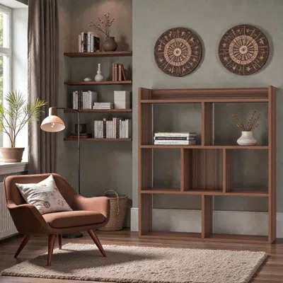 Hivvago Freestanding 7-cube Display Rack With Open-back Structure In Brown