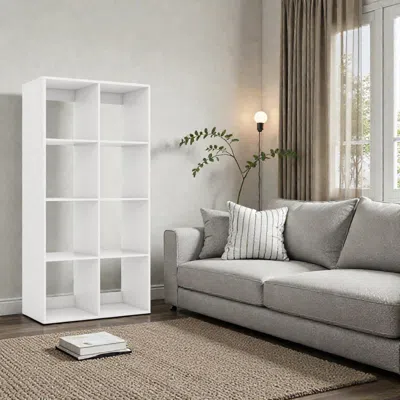 Hivvago Freestanding 8-compartment Bookshelf With Protective Back Guard In White